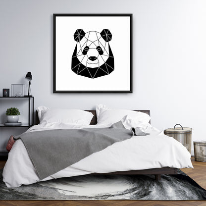 Toile encadrée blanche rétro motif panda géométrique | Décoration d'intérieur