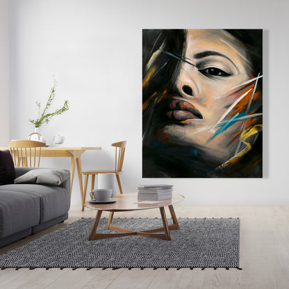 Portrait de femme abstrait sur toile – Décoration de chambre à coucher