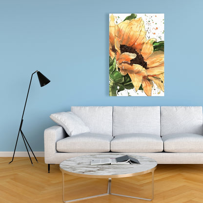 Sunflower in Bloom Botanical Brown Floral Canvas Wall Art