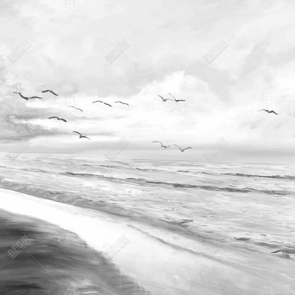 Toile monochrome grise avec coucher de soleil tropical | Décoration d'intérieur