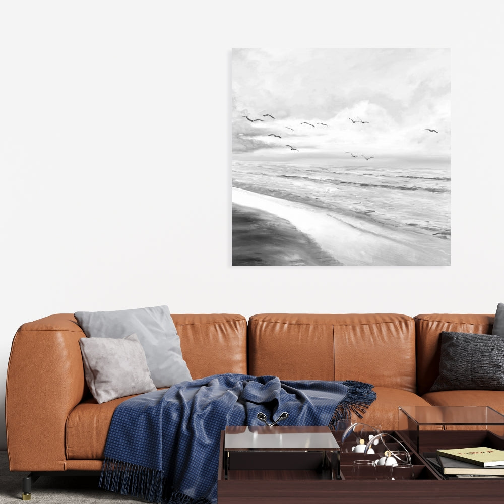 Monochrome Tropical Sunset | Exotic Gray Bedroom Canvas Decor