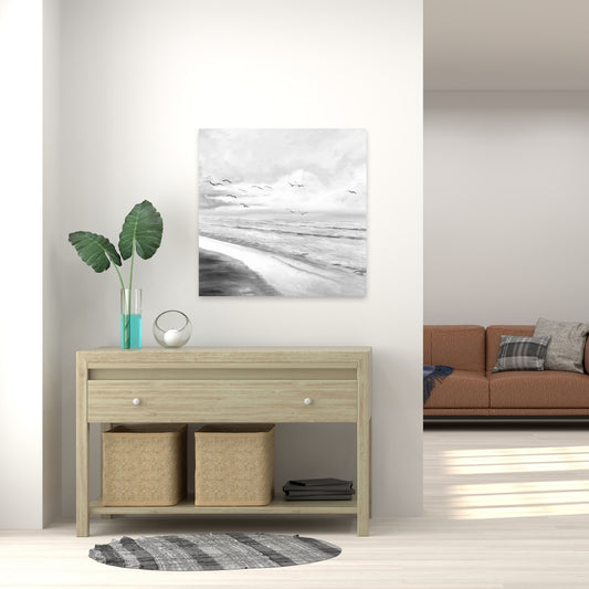 Monochrome Tropical Sunset | Exotic Gray Bedroom Canvas Decor