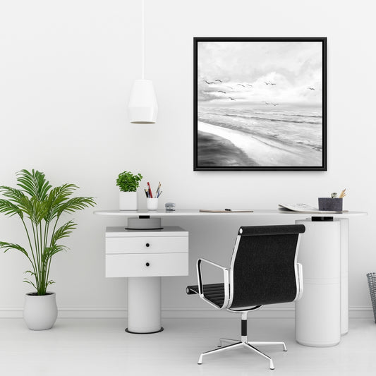 Toile monochrome grise avec coucher de soleil tropical | Décoration d'intérieur