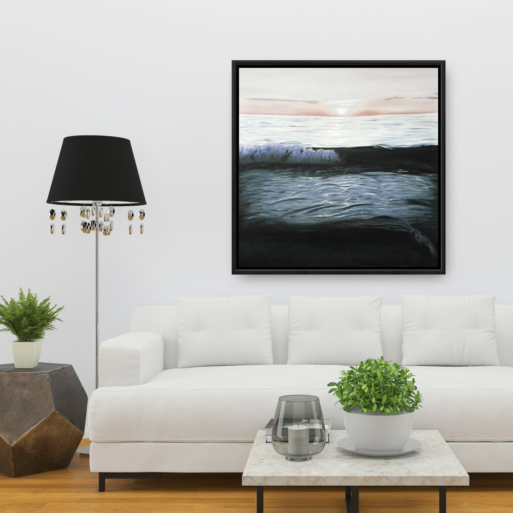 Toile encadrée turquoise côtière marine - Coucher de soleil désaturé