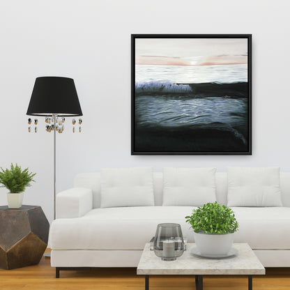 Toile encadrée turquoise côtière marine - Coucher de soleil désaturé