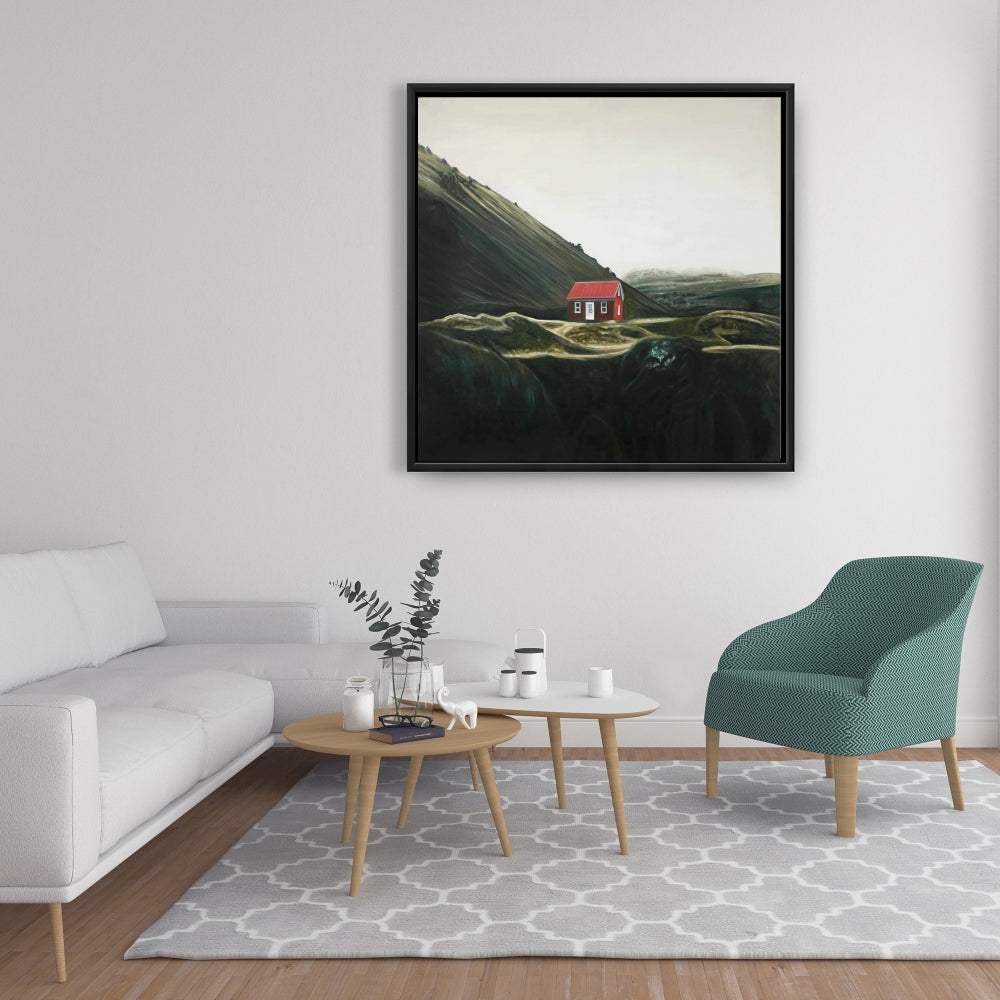 Toile de paysage rustique avec cabane isolée | Décoration murale