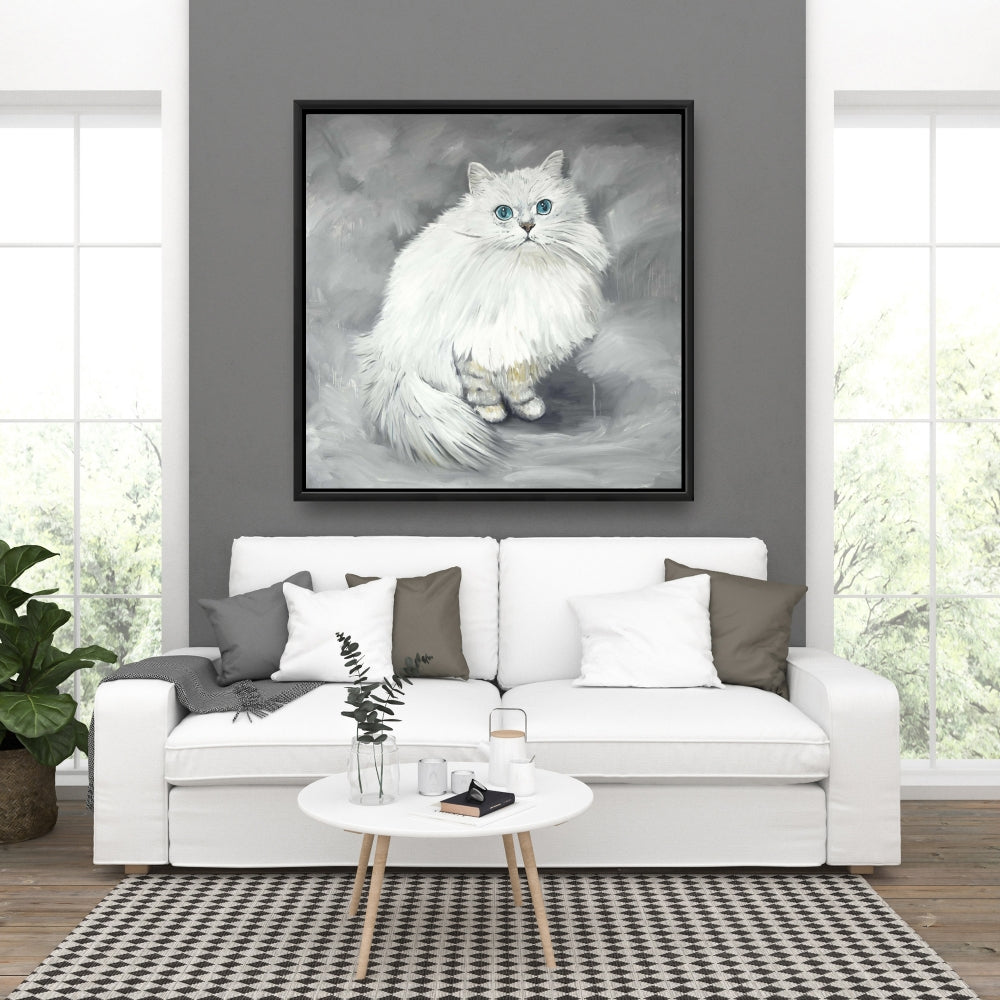 Toile représentant un chat persan chinchilla – Décoration de chambre blanche