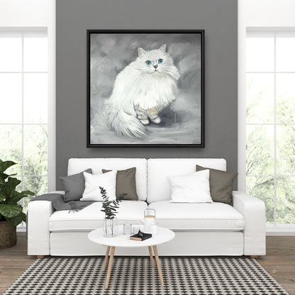 Toile représentant un chat persan chinchilla – Décoration de chambre blanche