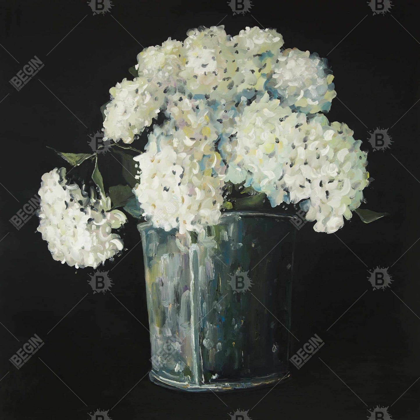 Toile Fleurs d'hortensia blanches | Décoration de chambre rustique noire
