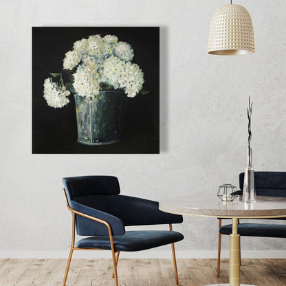 Toile Fleurs d'hortensia blanches | Décoration de chambre rustique noire