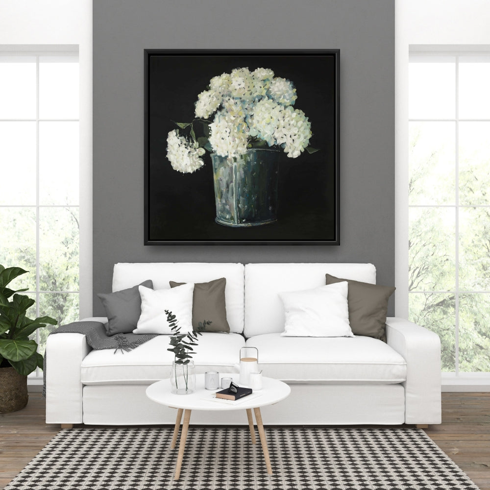 White Hydrangea Flowers Canvas Wall Art | Floral Home Decor