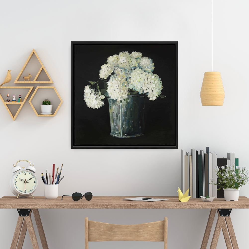 White Hydrangea Flowers Canvas Wall Art | Floral Home Decor