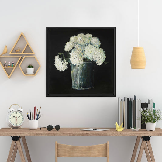 White Hydrangea Flowers Canvas Wall Art | Floral Home Decor