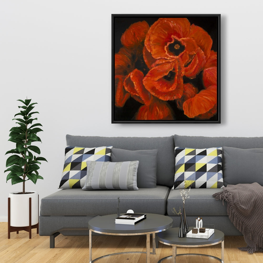 Toile encadrée botanique rouge - Bouquet de coquelicots pour décoration d'intérieur