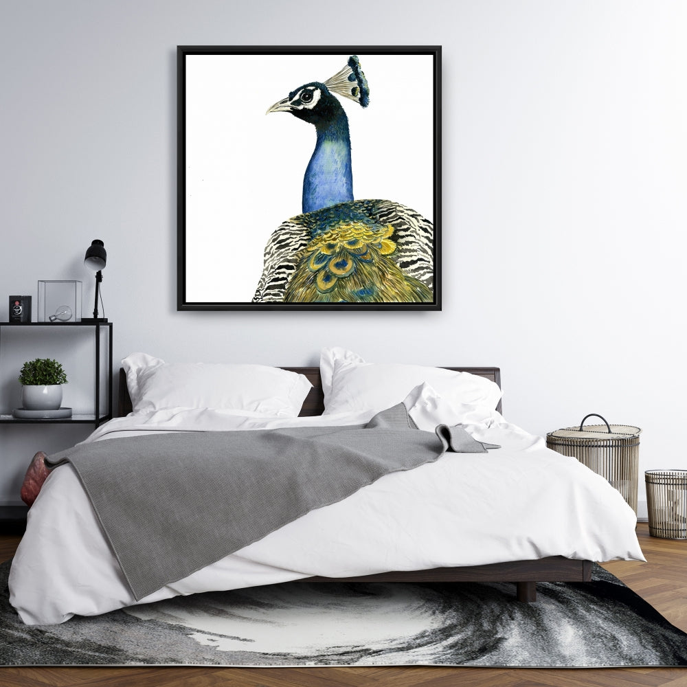 Watercolor Peacock Canvas | Bedroom Bird Wall Art Decor