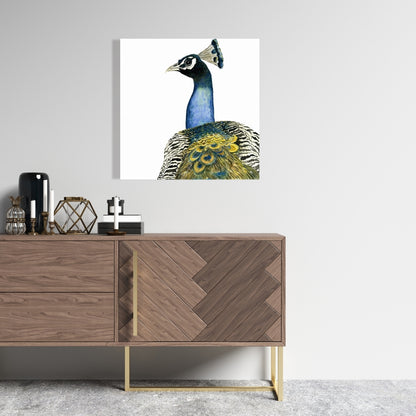 Watercolor Peacock Canvas | Bird Bedroom Decor | Home Art