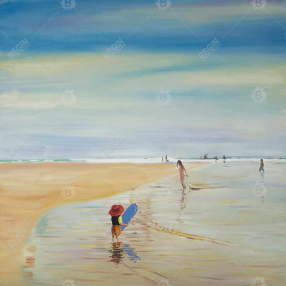 Blue Contemporary Hobbies Canvas - Children at the Beach Decor