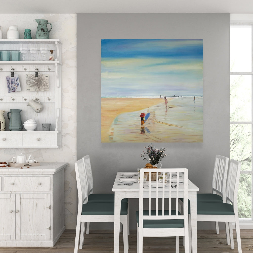 Children at the Beach Canvas | Contemporary Bathroom Decor