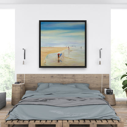 Blue Contemporary Hobbies Canvas - Children at the Beach Decor