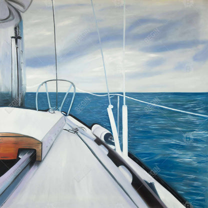 Coastal Blue Bathroom Canvas - Sail on the Water Home Decor