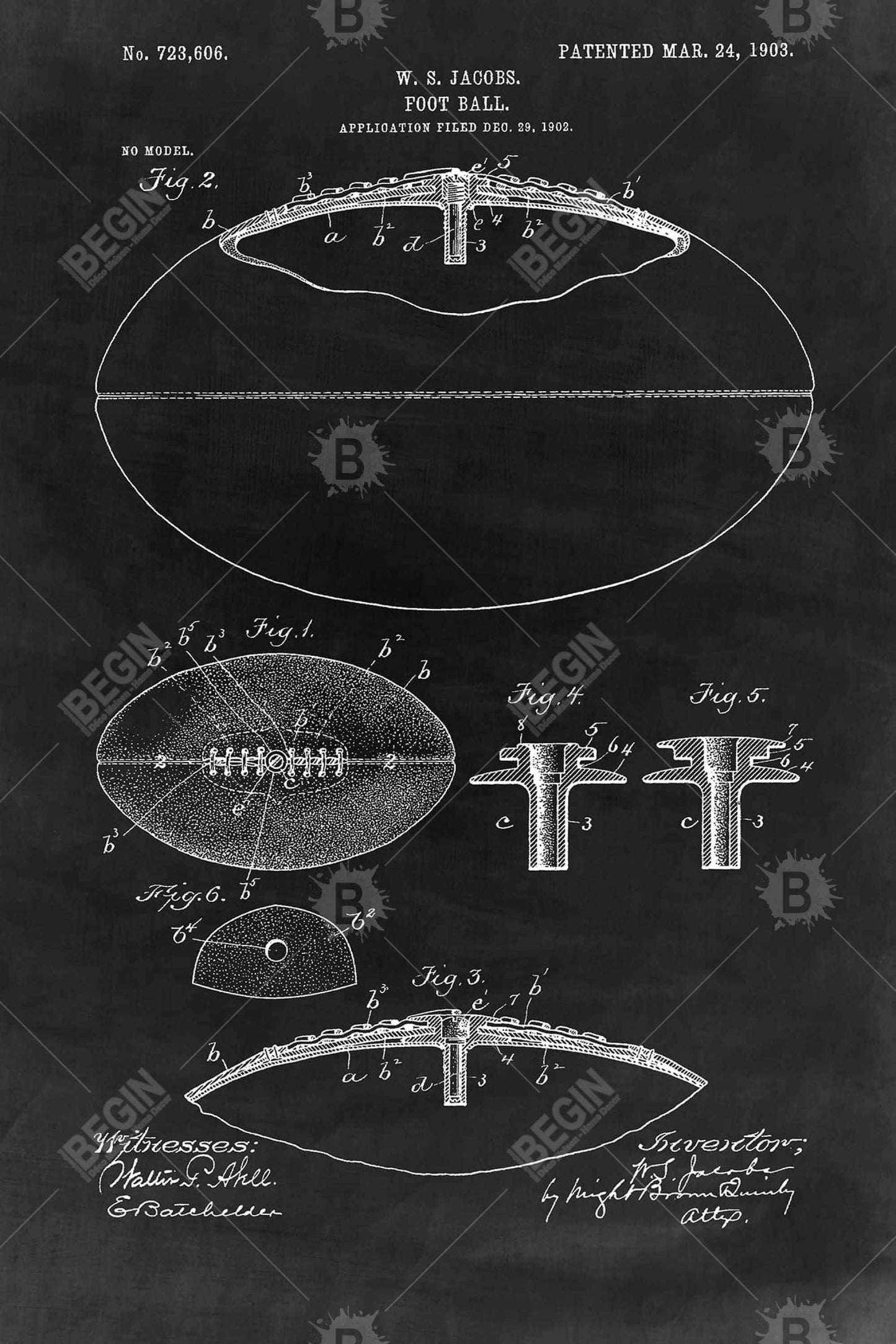 Black Blueprint Football Canvas - Vintage Sports Wall Art Decor