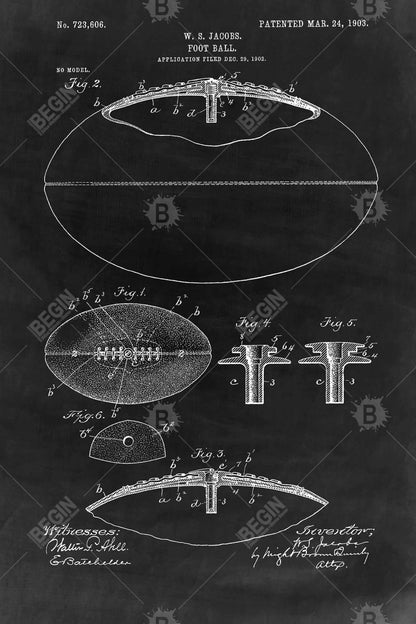 Black Vintage Framed Canvas | Football Blueprint Wall Art