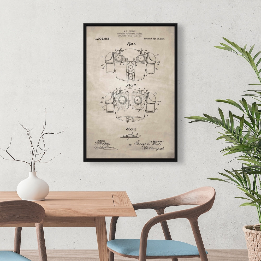 Beige Vintage Framed Canvas | Football Protective Apparel Art