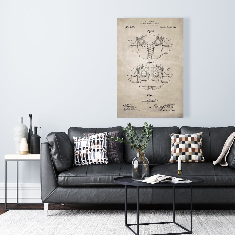 Schéma de protection pour vêtements de football sur toile – Décoration vintage