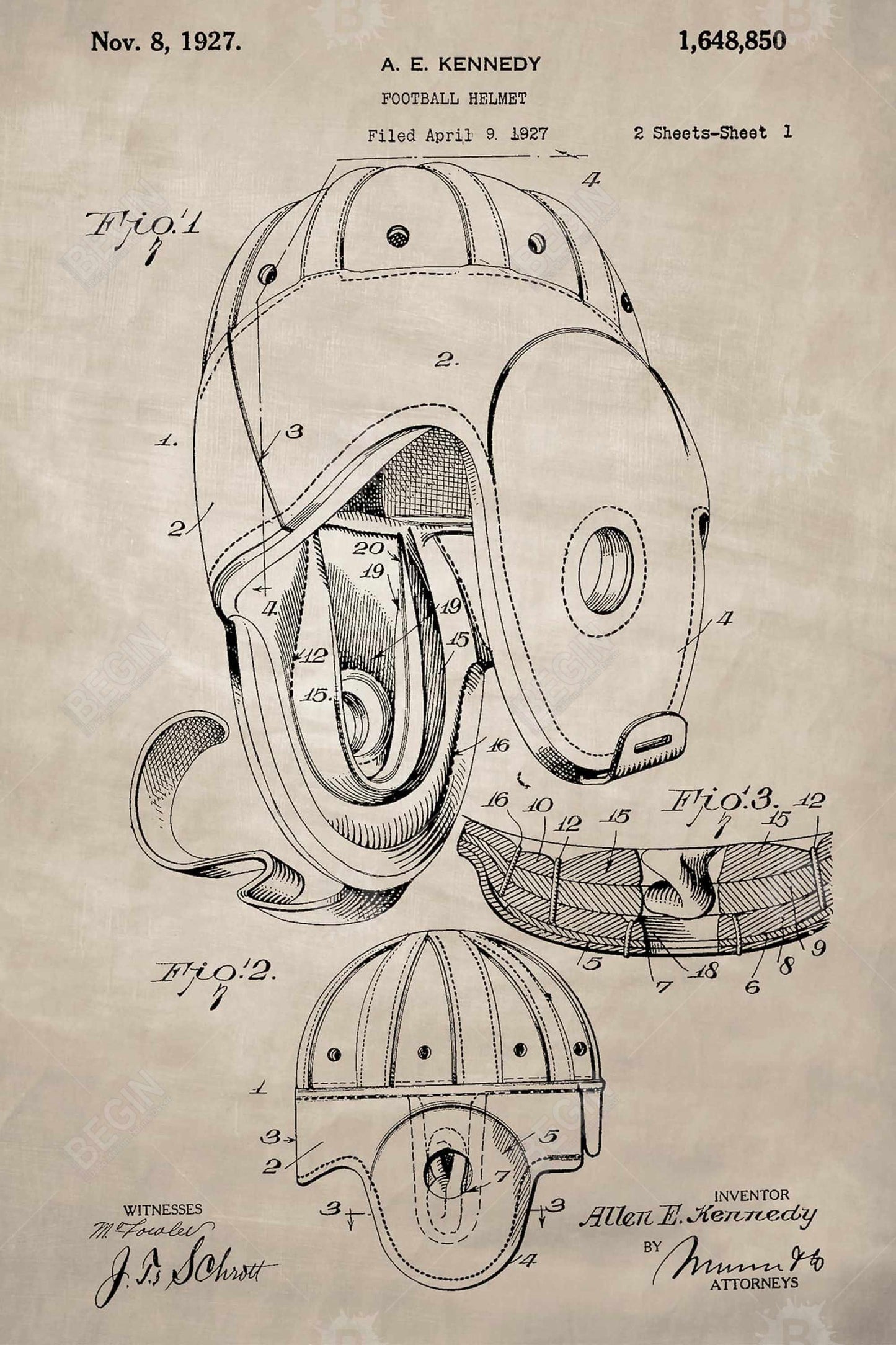 Casque de football beige vintage sur toile – Décoration d'intérieur et art sportif