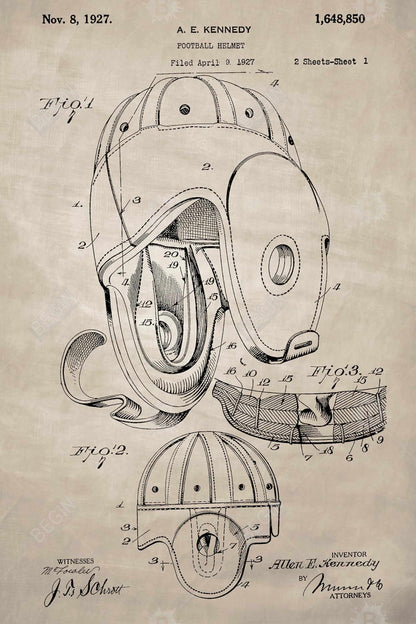 Casque de football beige vintage sur toile – Décoration d'intérieur et art sportif