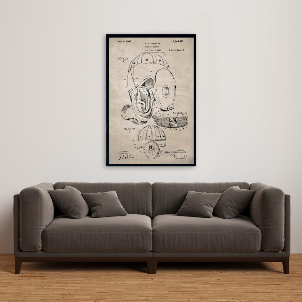 Toile encadrée vintage beige avec casque de football | Décoration d'intérieur
