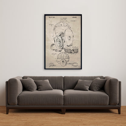 Toile encadrée vintage beige avec casque de football | Décoration d'intérieur