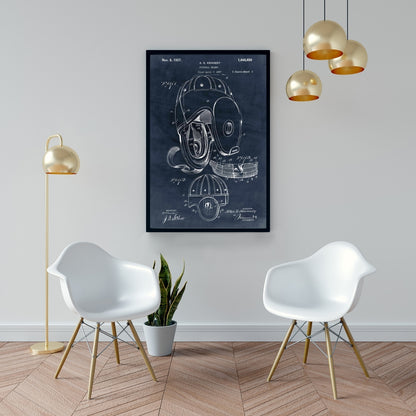 Blueprint Football Helmet Canvas - Blue Object Framed Decor