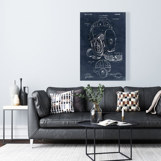 Blueprint Football Helmet Artwork | Blue Canvas Home Decor