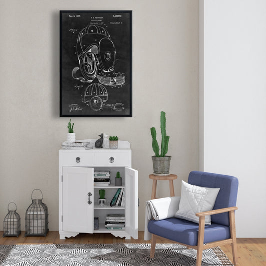 Toile vintage avec casque de football | Décoration d'intérieur encadrée