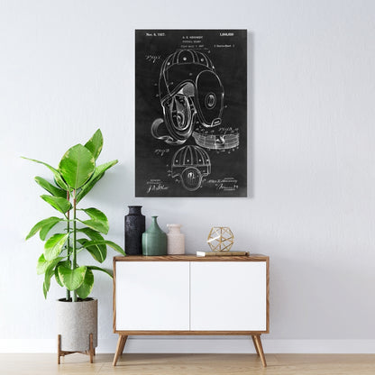 Black Vintage Canvas | Football Helmet Blueprint Home Decor