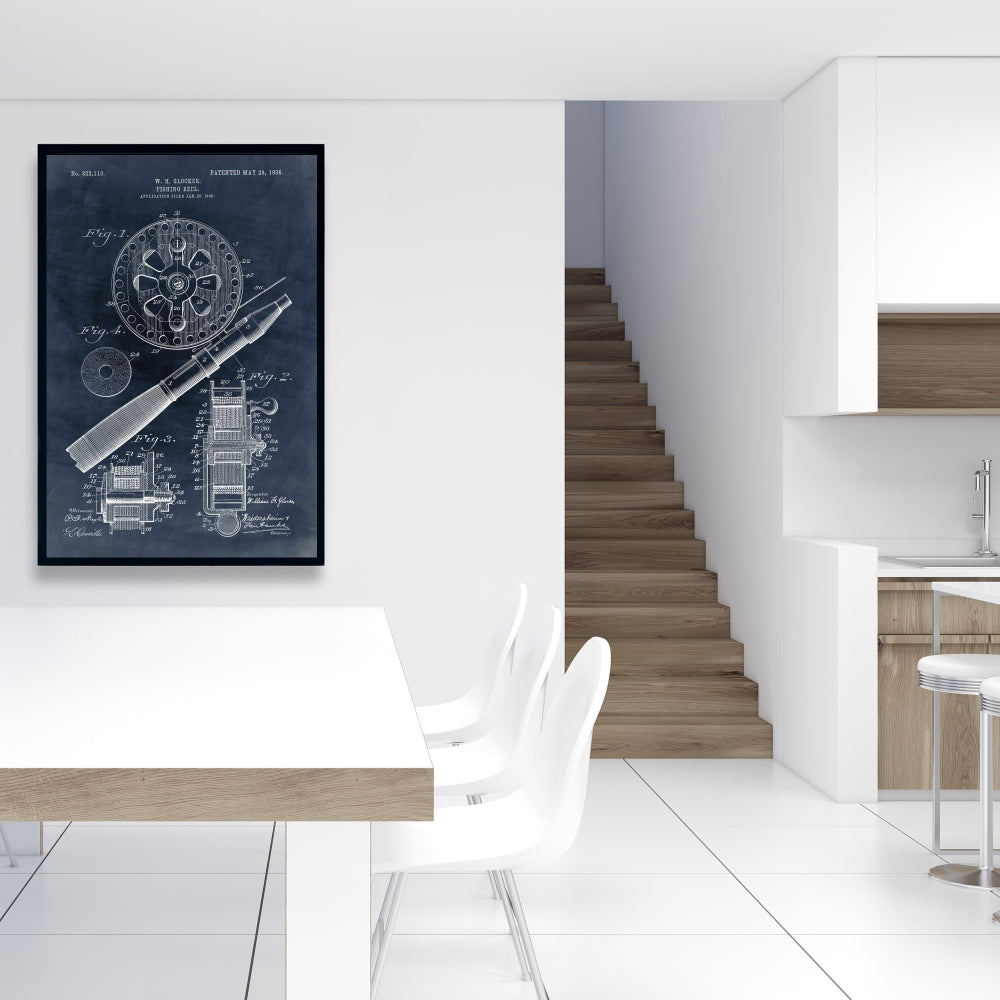 Blueprint Fishing Reel Canvas | Blue Sports Decor for Home