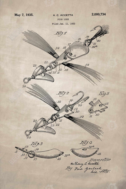 Toile beige avec leurre pour poissons - Décoration d'intérieur sportive et ludique