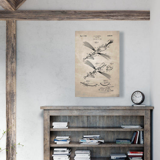 Toile beige avec leurre pour poissons - Décoration d'intérieur sportive et ludique