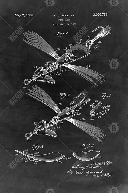 Black Blueprint Fish Lure Canvas | Living Room Home Decor