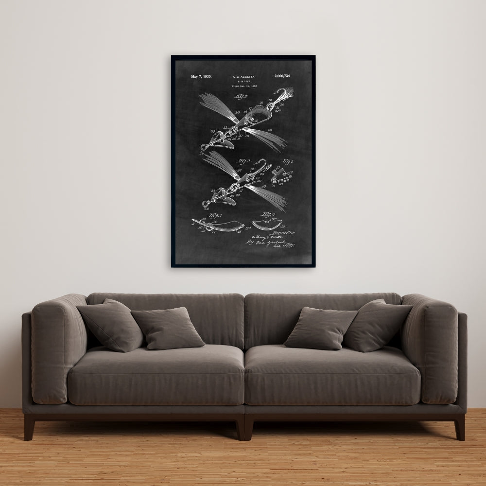 Black Blueprint Fish Lure Canvas | Living Room Home Decor