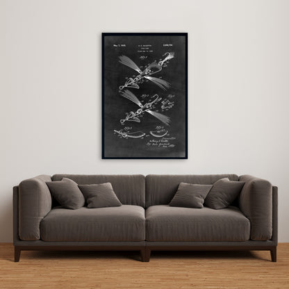 Black Blueprint Fish Lure Canvas | Living Room Home Decor