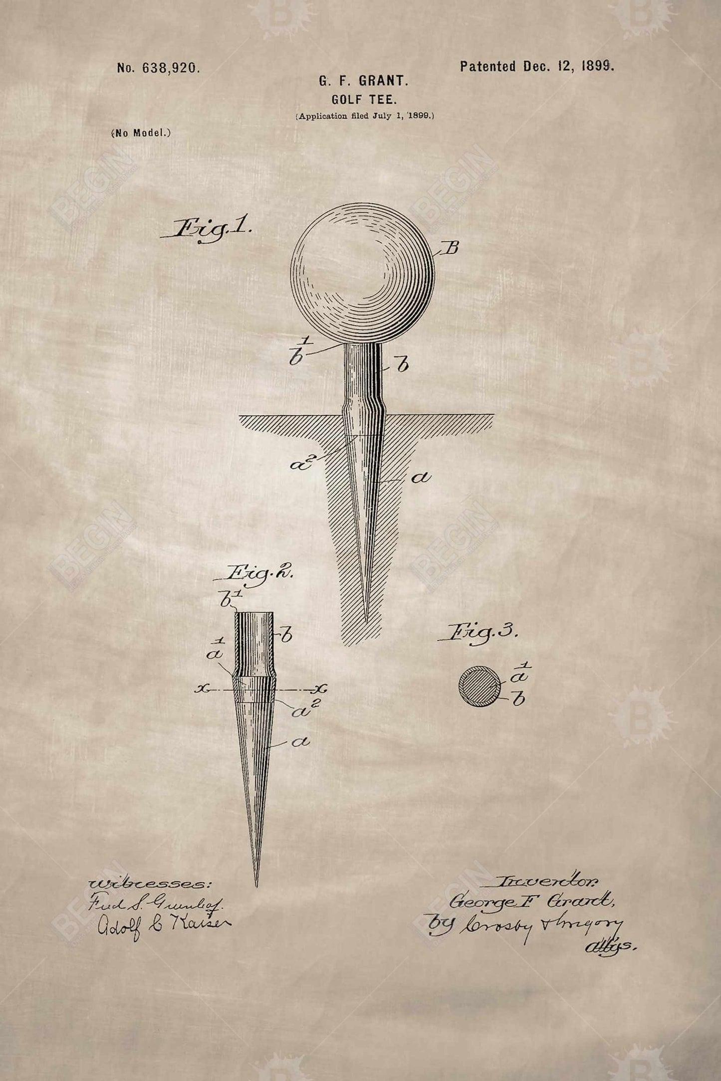 Plan beige d'un tee de golf | Décoration d'intérieur vintage sur toile