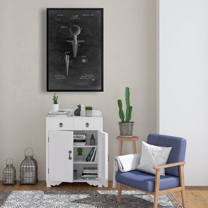 Black Blueprint Golf Tee Industrial Framed Canvas | Man Cave Decor