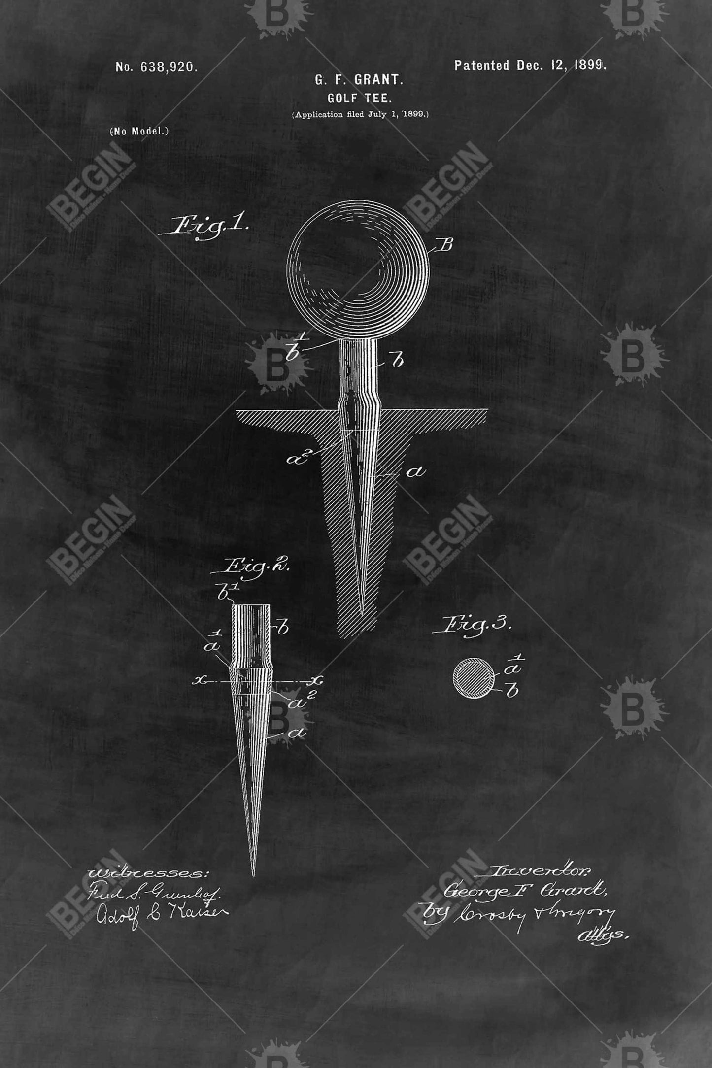 Black Blueprint Golf Tee Industrial Framed Canvas | Man Cave Decor