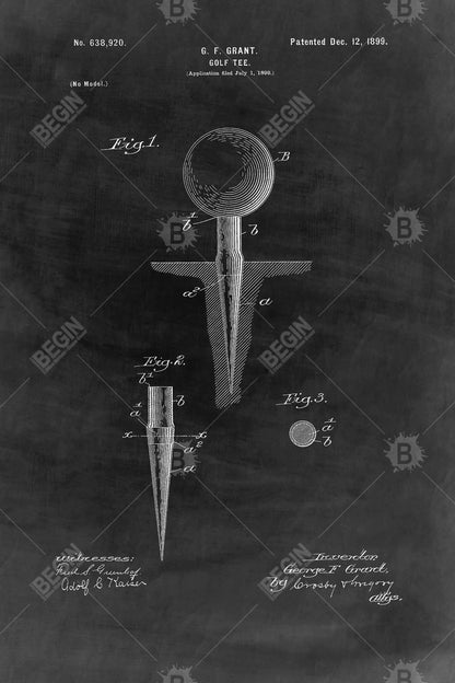 Black Blueprint Golf Tee Industrial Framed Canvas | Man Cave Decor