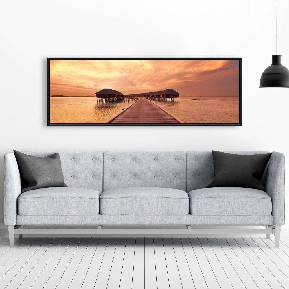 Toile corail pour chambre à coucher Sea Villas | Décoration d'intérieur encadrée