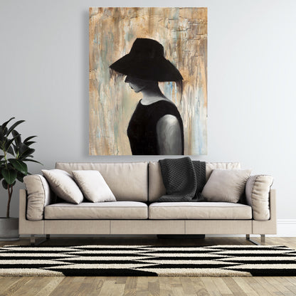 Audrey Hepburn Big Hat Canvas - Brown Bedroom Home Decor