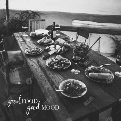 Toile de cuisine gastronomique grise - Décoration « Bonne cuisine, bonne humeur »