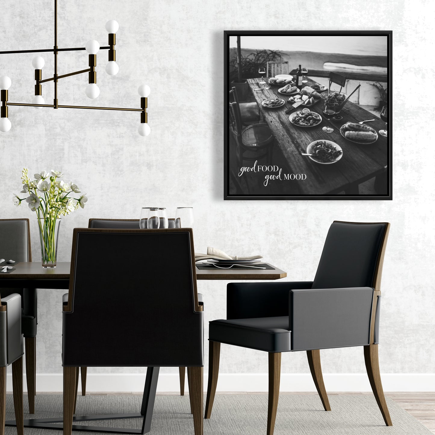 Toile de cuisine gastronomique grise - Décoration « Bonne cuisine, bonne humeur »